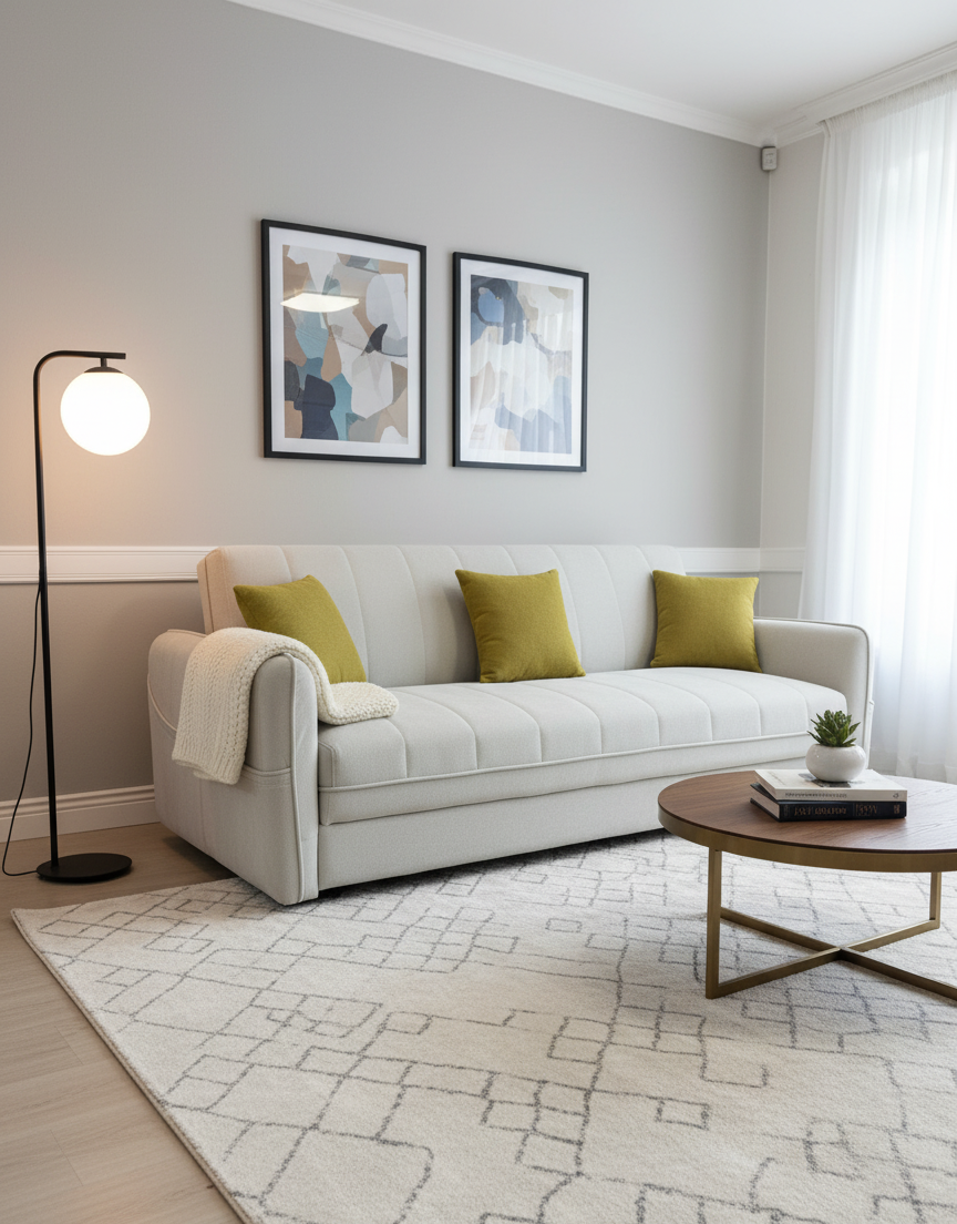 Damian Sofa Bed in Beige & Green